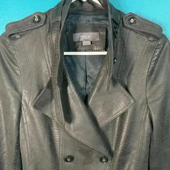 Prem By Michaa Black Crocodile Trench Jacket - Picture 5 of 7